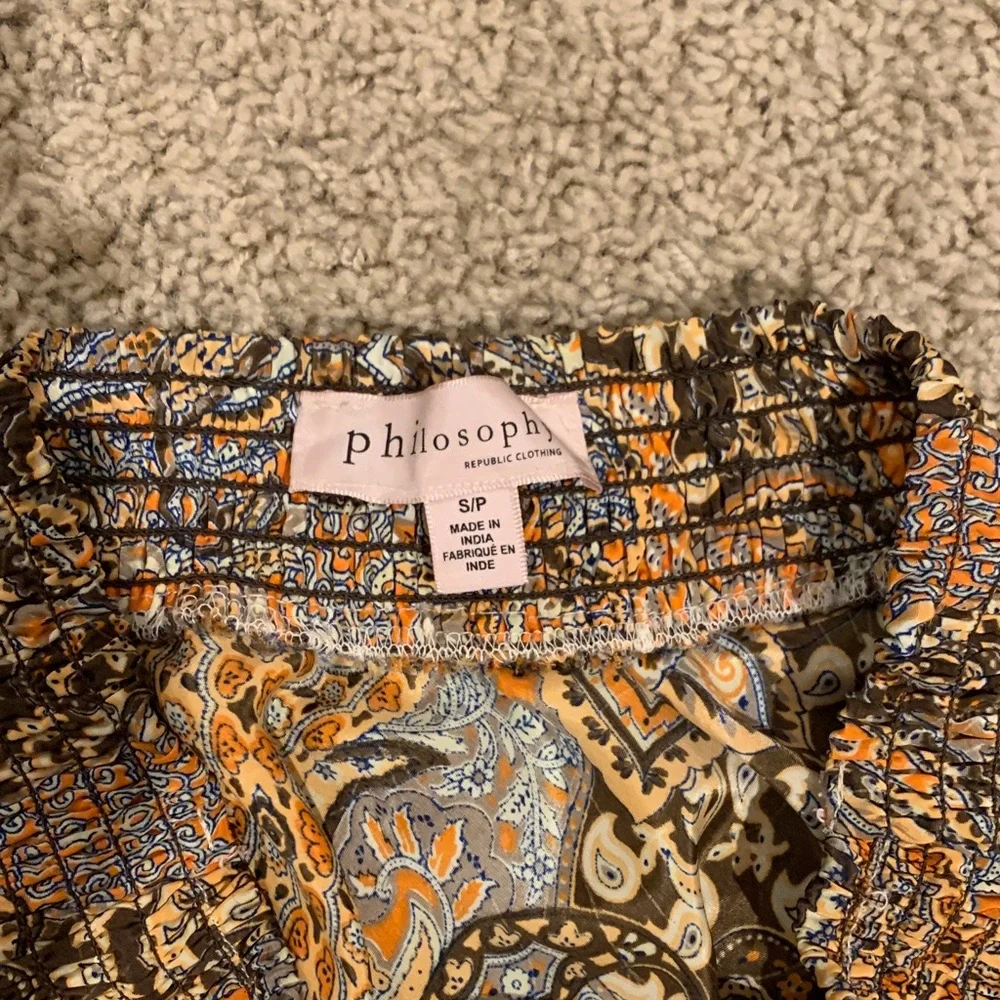 Philosophy Women’s Boho Midi Length Paisley Pattern Orange Brown Skirt Small - Picture 6 of 7